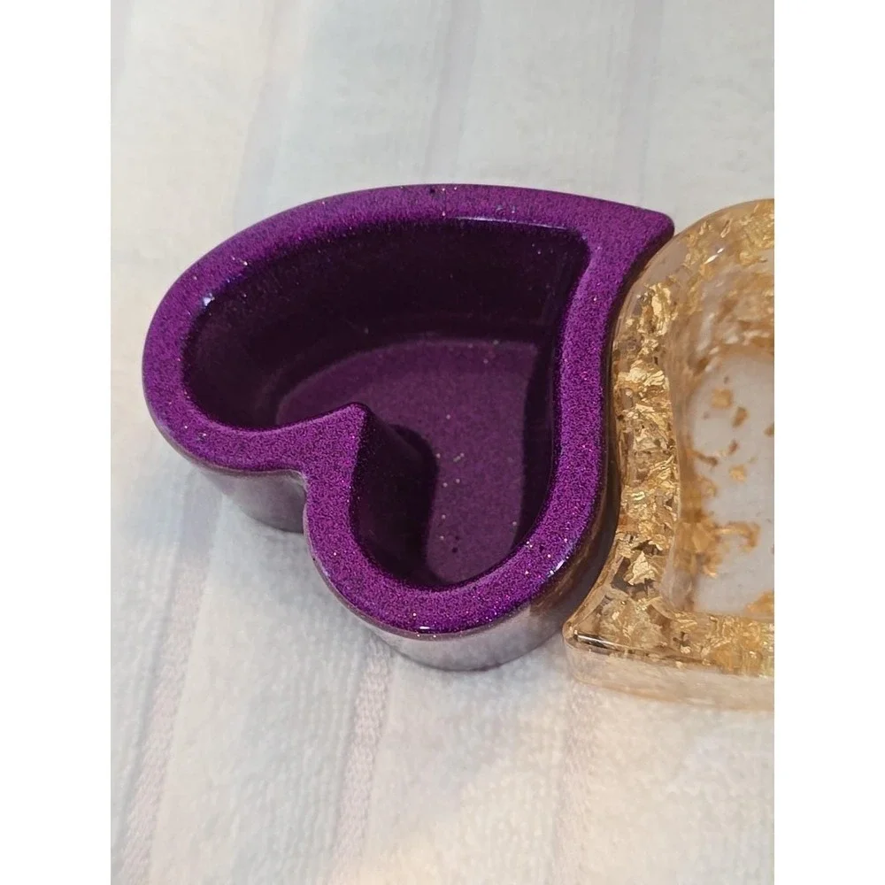 Handmade Resin Purple And Gold Heart‎ Shaped Trinket Boxes. 757